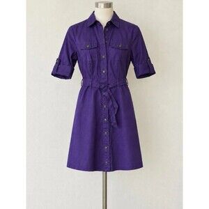 The Limited Royal Purple Utility Shirt Dress Belted Mini